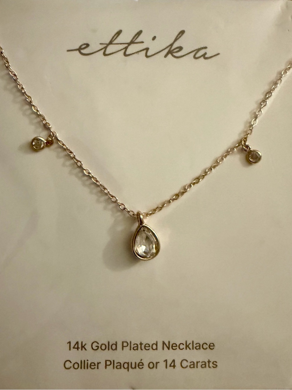 ettika Gold Plated Teardrop Crystal Pendant Necklace